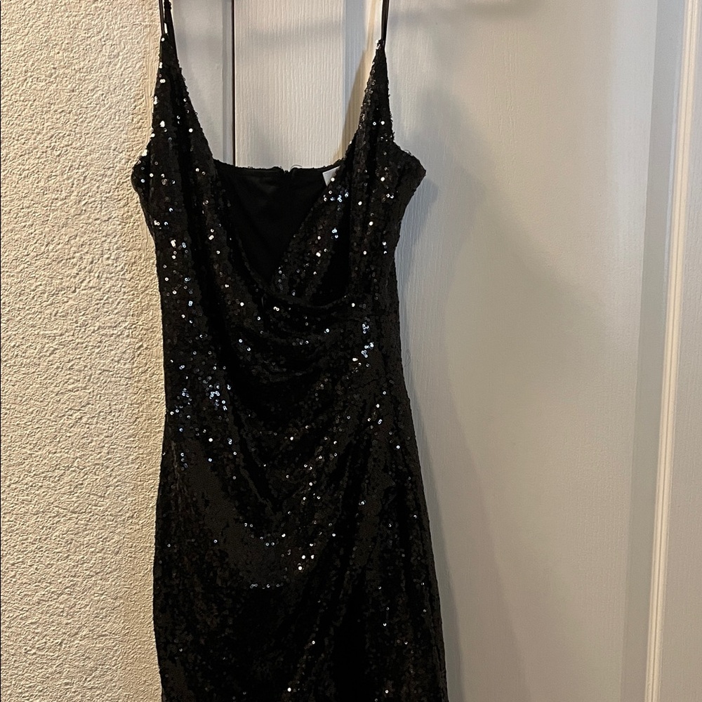 Glamorous Black Sequin Backless Dress